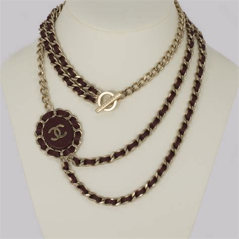 leather and chain chanel necklace|Chanel necklace online store.